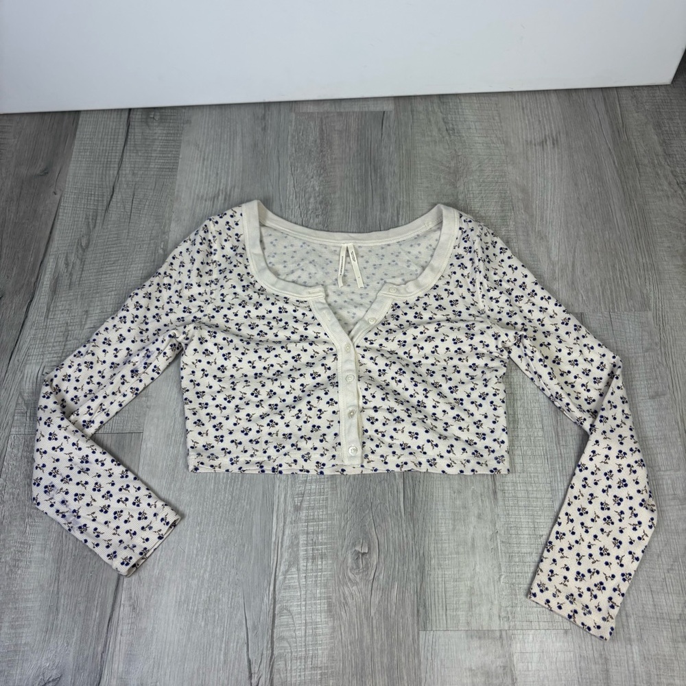 Anthropologie Floral Cropped Button Down Sweater Size Large